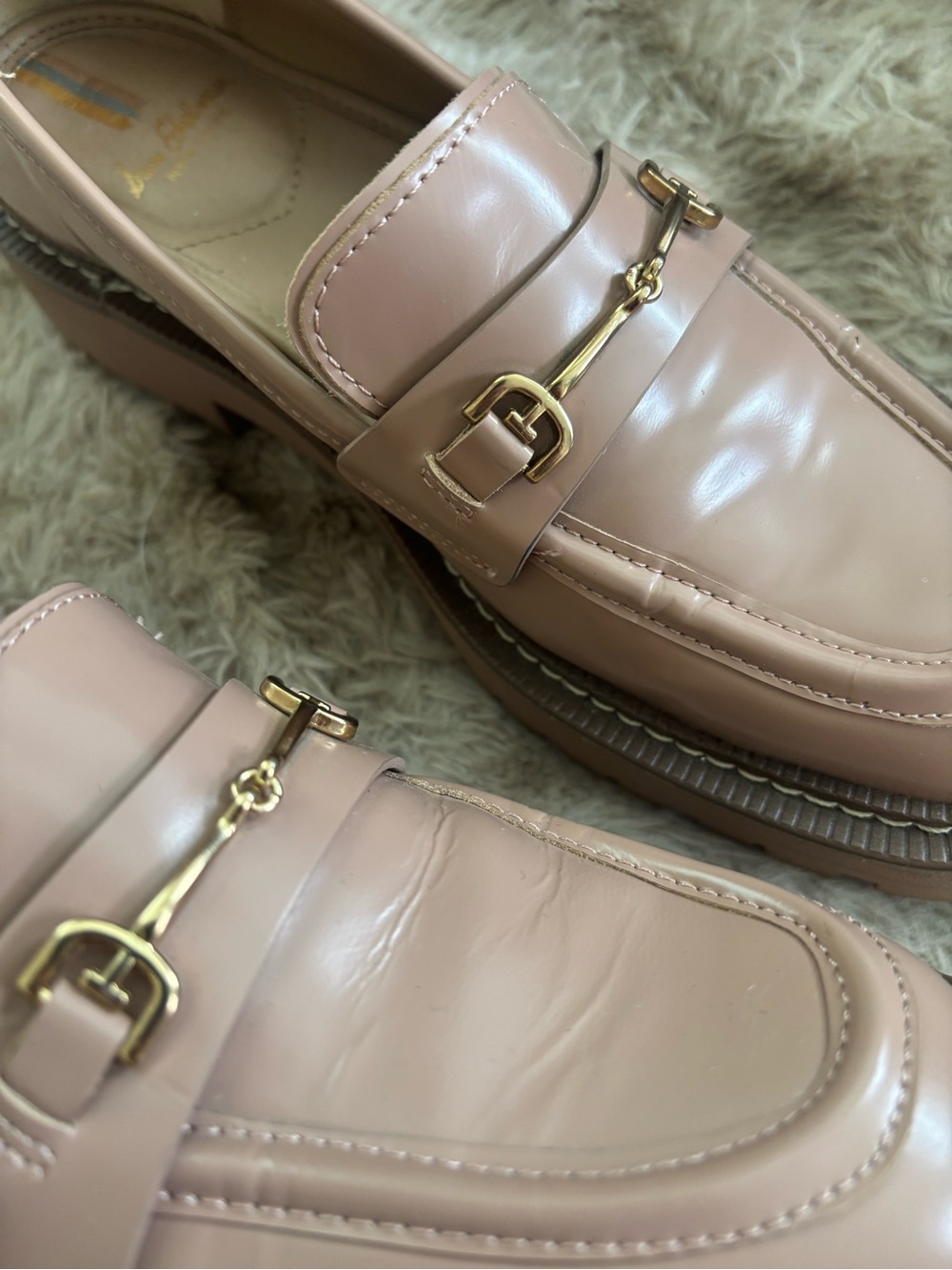 Sam Edelman Women's Blush Pink Lug-Sole Loafer with Gold Bit - Picture 4 of 6